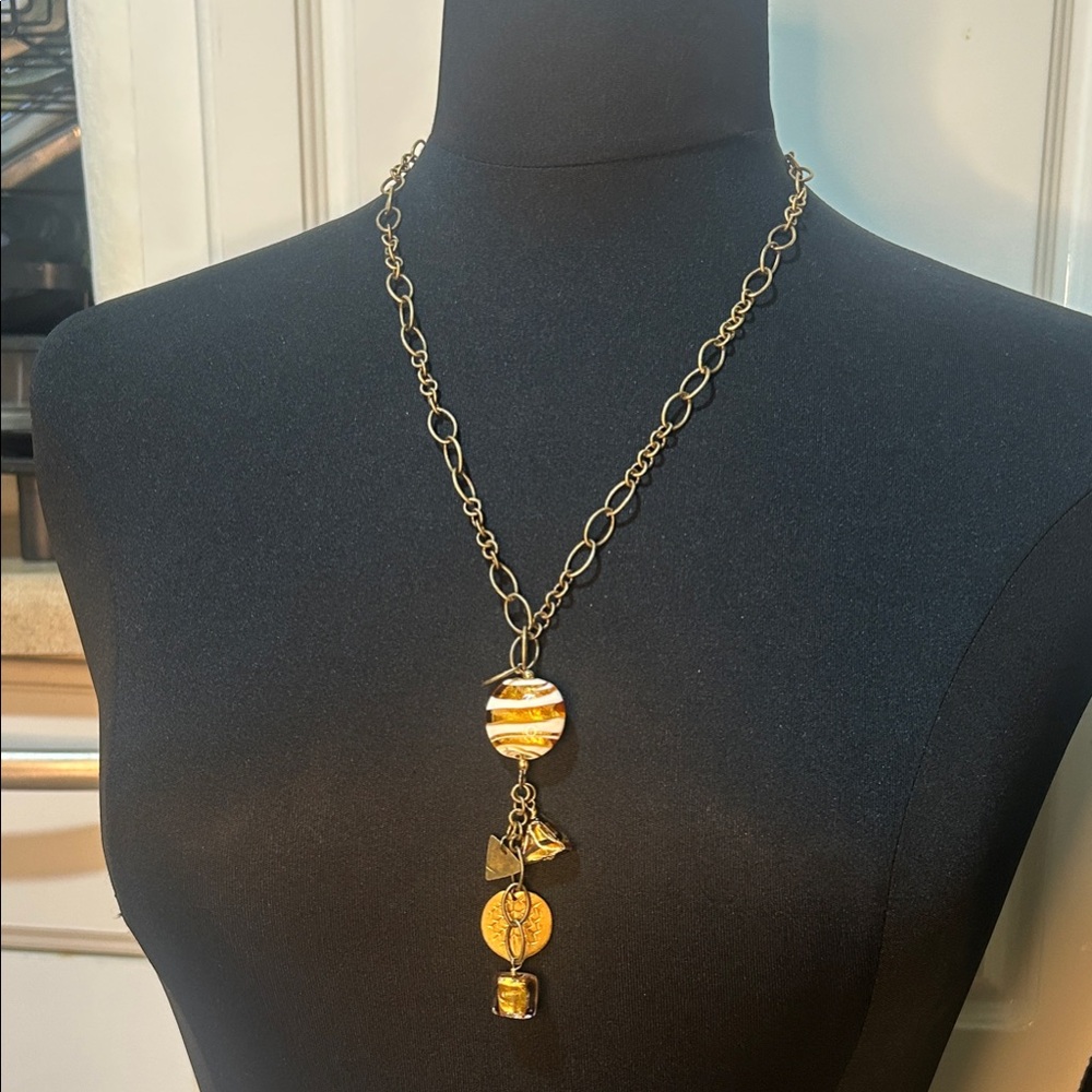 925 Silver Gold-Tone Chain Necklace with Murano Glass Pendant